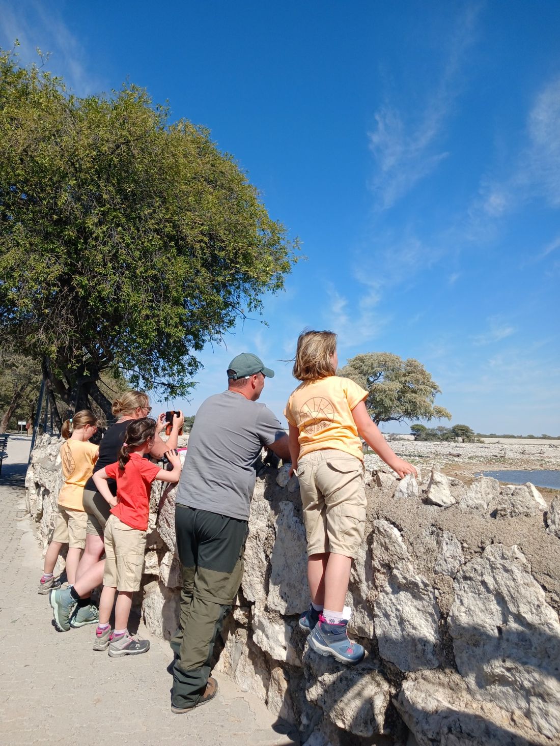 Guests watching wildlife from a viewing wall in Etosha